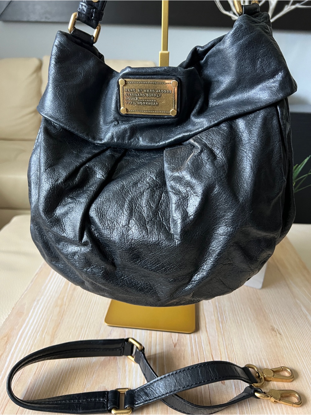 Marc By Marc Jacobs Black Leather Backpack with Gold Hardware